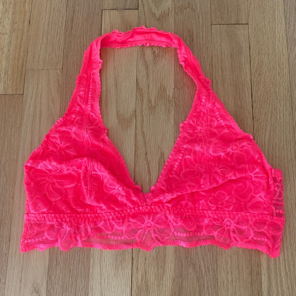 Large victorias Secret neon hot pink bralette halter NWOT